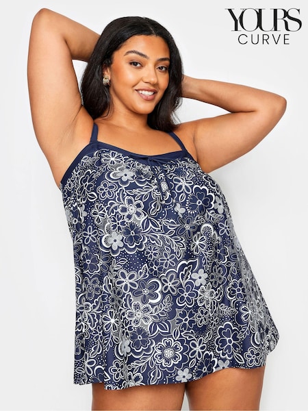 Yours Curve Blue Floral Print A-Line Tankini Top (B69387) | £29