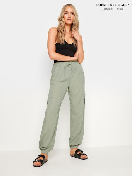 Long Tall Sally Green Linen Cargo Trousers (B69561) | £34