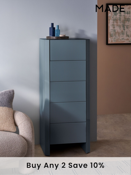 MADE.COM Blue Glass Eleni 5 Drawer Chest of Drawers (B69701) | £599