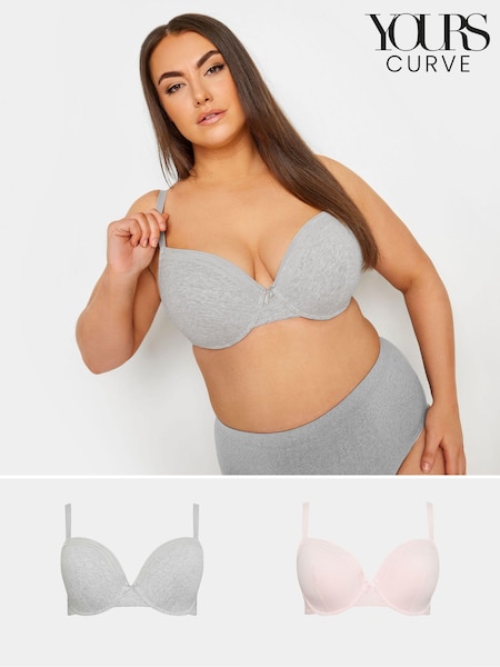 Yours Curve Grey Lace Trim Padded Bra 2 Pack (B70637) | £39