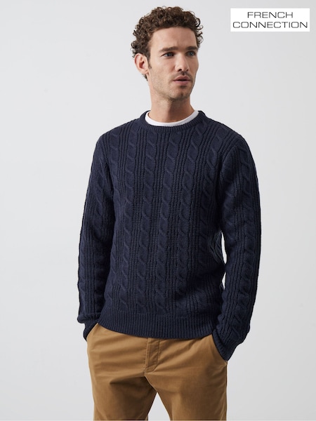 French Connection Blue Crew Cable 2 Jumper (B70796) | £45