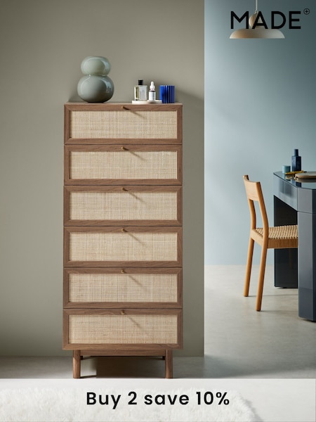 MADE.COM Dark Oak Effect Pavia Rattan 6 Drawer Chest of Drawers (B70969) | £399