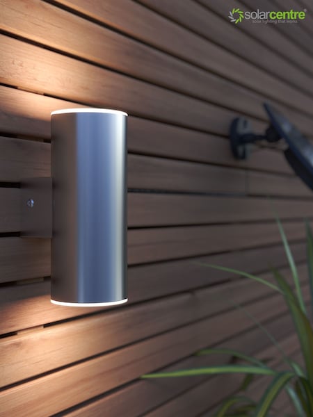SolarCentre Silver Chester Up & Down USB Solar Outdoor Wall Light (B70977) | £40