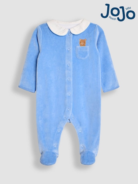 JoJo Maman Bébé Blue Velour Sleepsuit (B70996) | £23