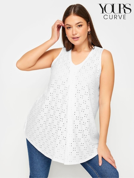 Yours Curve White Broderie Pleated Swing Vest (B71061) | £20