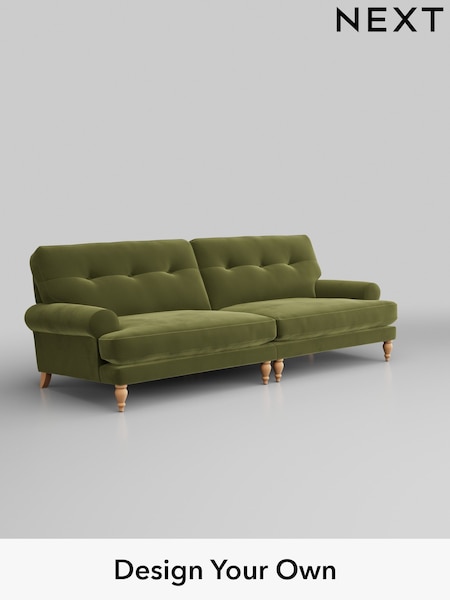 Plush Velvet Easy Clean/Mid Olive Green Erin Buttoned Back Deep Relaxed Sit (B71089) | £1,525