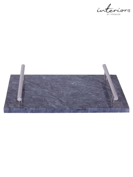 Interiors by Premier Black Marble Tray With Silver Handles (B71240) | £30