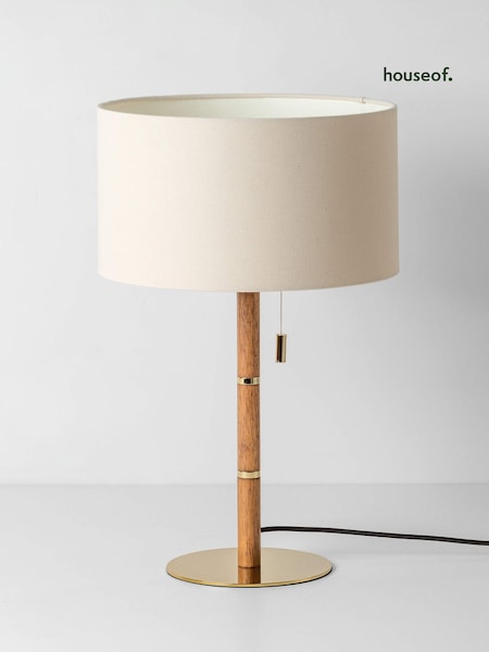 Houseof. Wooden And Brass Disk Table Lamp (B71635) | £170