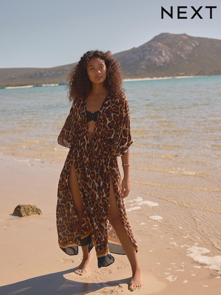 Animal Tie Front Maxi Length 100% Cotton Kimono (B71752) | £38