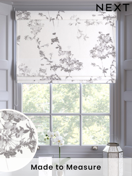 Grey Floral Made to Measure 100% Cotton Roman Blind (B71998) | £52