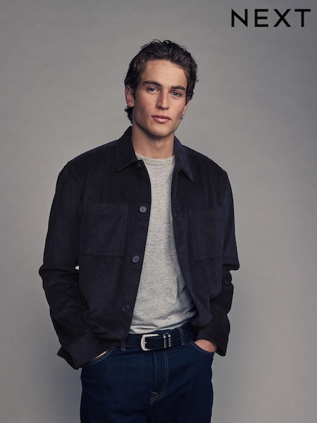 Navy Blue Corduroy Twin Pocket 100% Cotton Shacket Overshirt (B72011) | £45