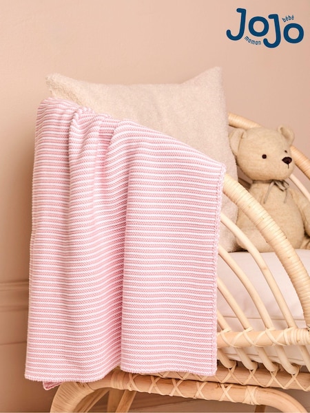 JoJo Maman Bébé Knitted Stripe Blanket Pink (B72197) | £26
