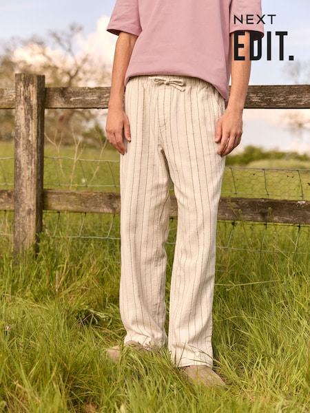 Ecru/Neutral Relaxed Fit EDIT Textured Stripe Trousers (B72526) | £30