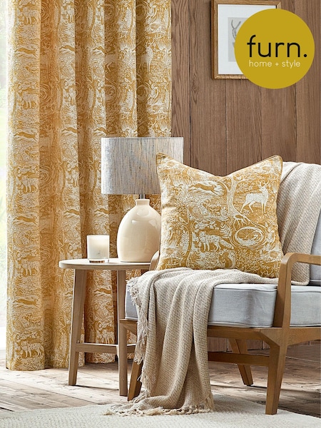Furn Ochre Winter Woods Animal Chenille Cushion (B72721) | £20
