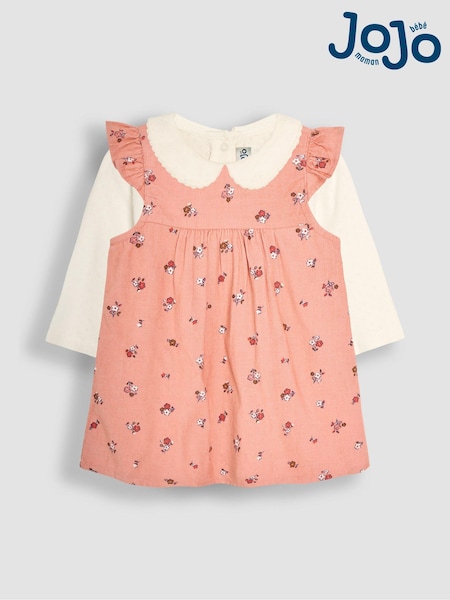 JoJo Maman Bébé Pink Posy Floral Cord Baby Dress And Body Set (B73143) | £32