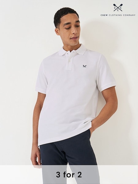 Crew Clothing White 100% Cotton Pique Polo Shirt (B73194) | £40