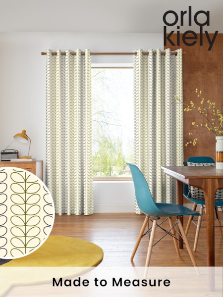 Orla Kiely Black and Olive Green Linear Stem Made to Measure 100% Cotton Curtains (B73444) | £91