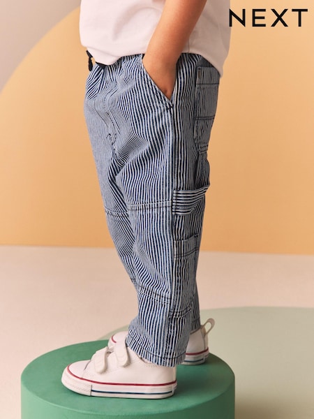 Blue/White Ticking Stripe 100% Cotton Carpenter Jeans (3mths-7yrs) (B73577) | £14 - £16
