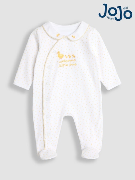 JoJo Maman Bébé White Welcome Little One Sleepsuit (B73824) | £21