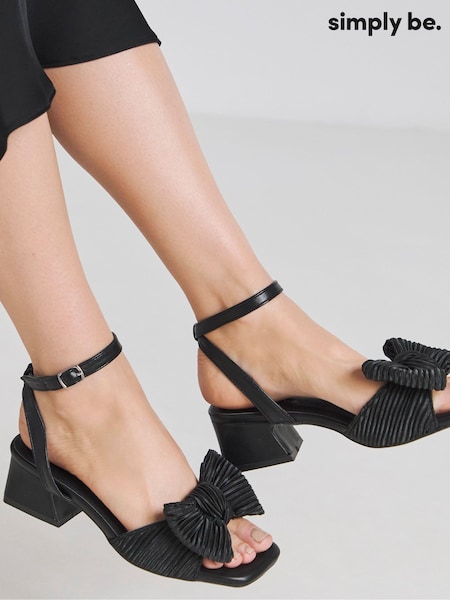 Simply Be Black Extra Wide Fit Low Heel Bow Occasion Sandals (B73880) | £38