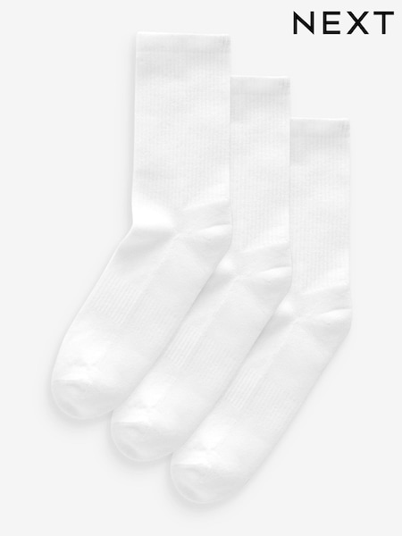White Cushion Sole Ribbed Sport Ankle Socks 3 Pack With Arch Support (B74031) | £10