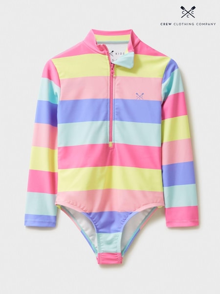 Crew Clothing Multi Stripe Long Sleeve Front Zip Swimsuit (B74267) | £20 - £22