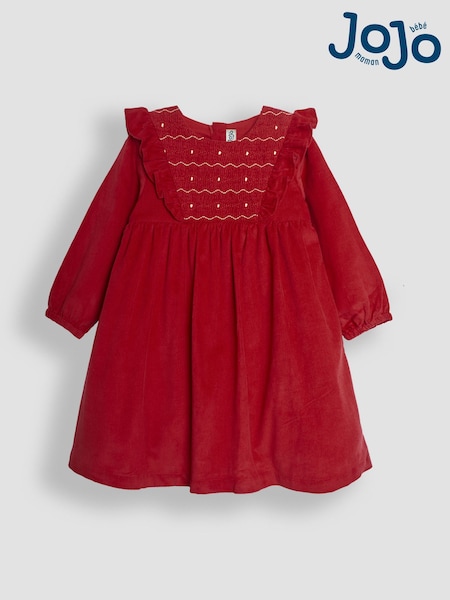 JoJo Maman Bébé Red Cord Smocked Frill Party Dress (B74317) | £36 - £42