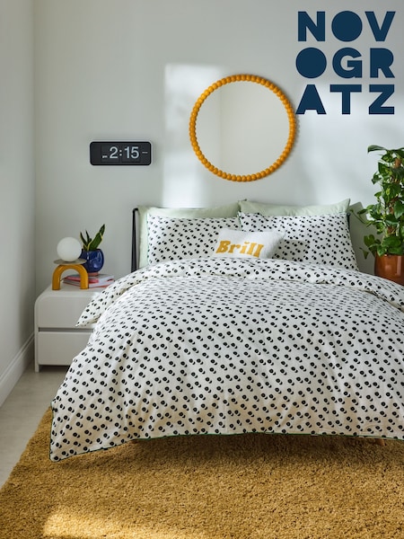 Novogratz Black Wihelmina Dot 100% Cotton Duvet Cover and Pillowcase Set (B74538) | £30 - £60