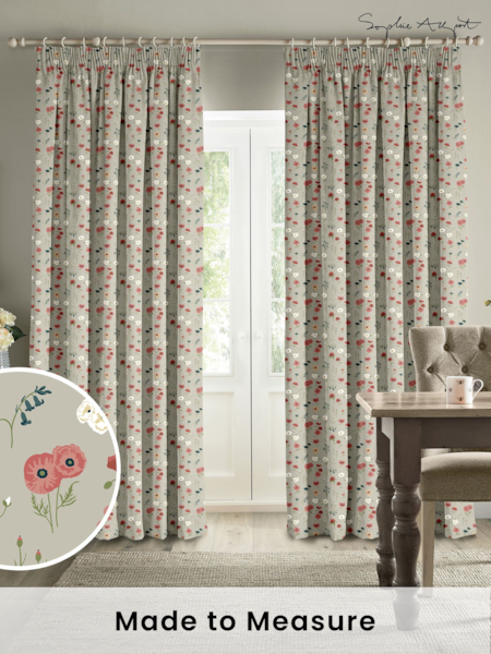 Sophie Allport Red Poppy Meadow Made to Measure 100% Cotton Curtains (B74751) | £91