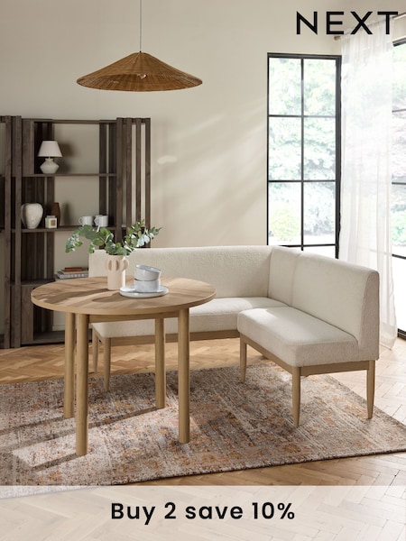 Casual Boucle Oyster Aire Compact Dining Table and Corner Bench Set (B74917) | £1,350