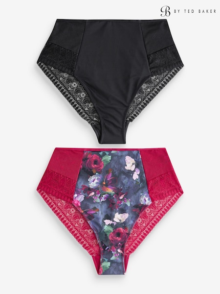 B by Ted Baker Charcoal Grey Floral Print High Waist Shaping Knickers 2 Pack (B74924) | £34