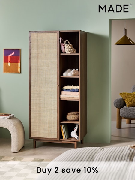 MADE.COM Dark Oak Effect Pavia Rattan Double Wardrobe (B75040) | £499