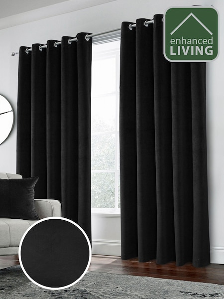 Enhanced Living Black Thermal Blackout Hampton Readymade Curtains (B75069) | £78 - £131