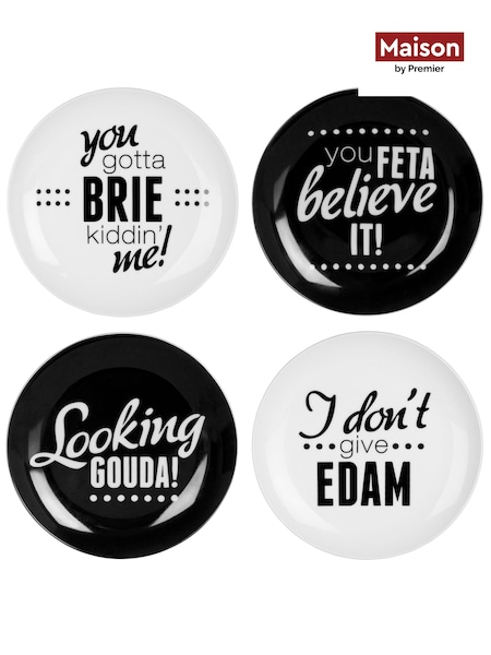 Maison by Premier Black Pun And Games Cheese Plates Set Of 4 (B75351) | £31