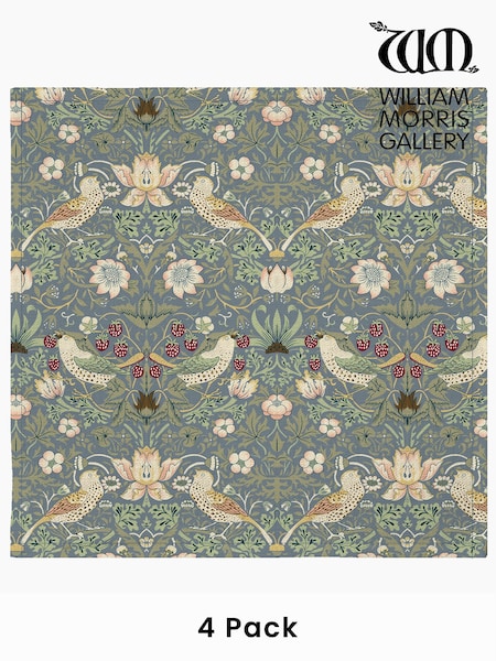 William Morris Gallery Blue Strawberry Thief Pack of 4 100% Cotton Napkins (B75778) | £20