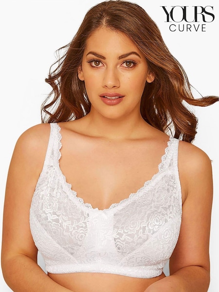 Yours Curve White Hi Shine Lace Non-Wired Bra (B75947) | £20