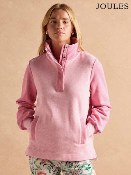 Joules Burnham Pink Cotton Funnel Neck Quarter Zip Sweatshirt (B76140) | £70