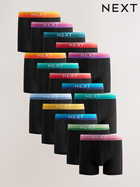 Black Bright Ombre Text Waistbands 15 Pack A-Front Boxers (B76193) | £68