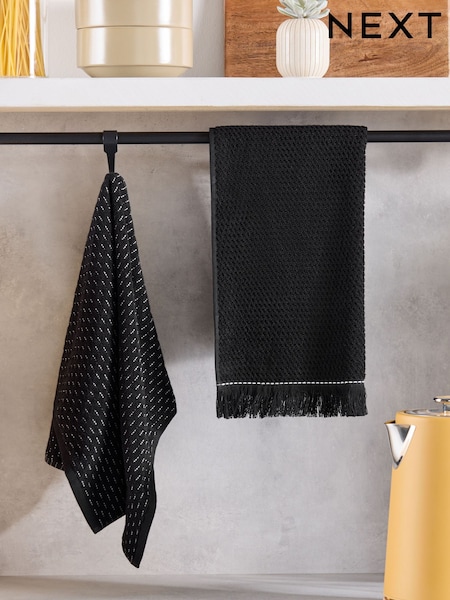 Set of 2 Black Terry Tea Towels (B76227) | £14