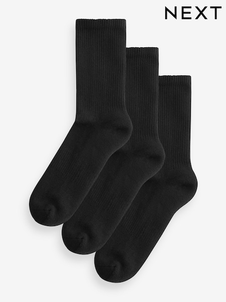 Black Cushion Sole Ribbed Sport Ankle Socks 3 Pack With Arch Support (B76310) | £10