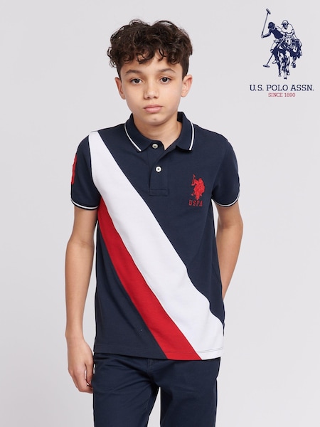 U.S. Polo Assn. Blue Boys 100% Cotton Player 3 Sash Polo Shirt (B76348) | £45 - £54