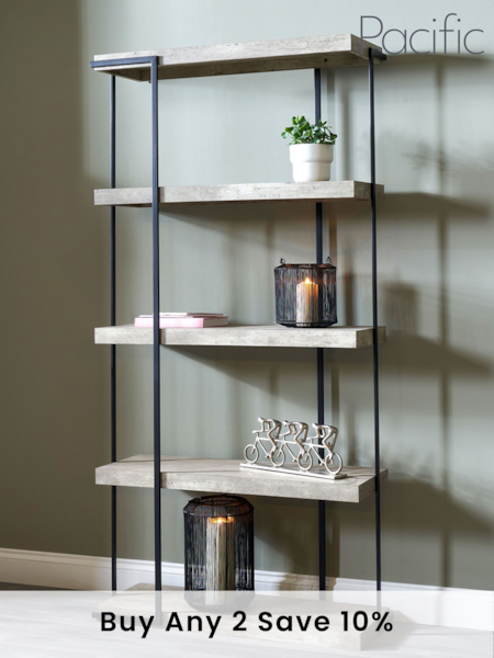 Pacific Grey Concrete Effect Wood and Iron 5 Shelf Unit (B76433) | £320