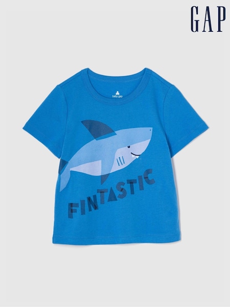 Gap Blue Shark Graphic Short Sleeve Crew Neck Baby T-Shirt (Newborn-5yrs) (B77171) | £4