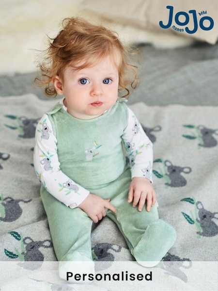 JoJo Maman Bébé Green Personalised Koala Dungarees Set 2 Piece (B77246) | £34