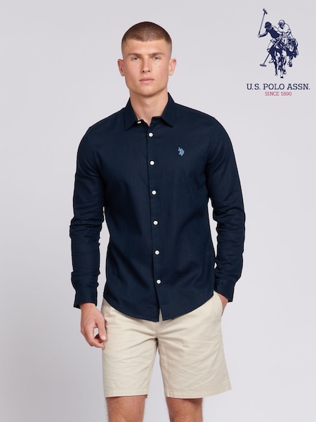 U.S. Polo Assn. Blue Linen Blend Mens Shirt (B77481) | £60