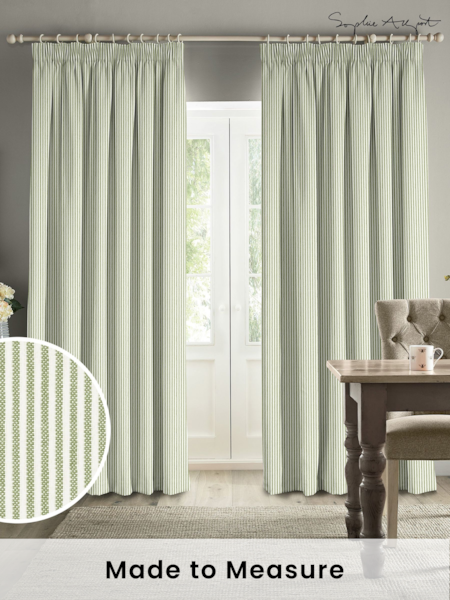Sophie Allport Sage Green Stamford Stripe Made to Measure 100% Cotton Curtains (B77541) | £91