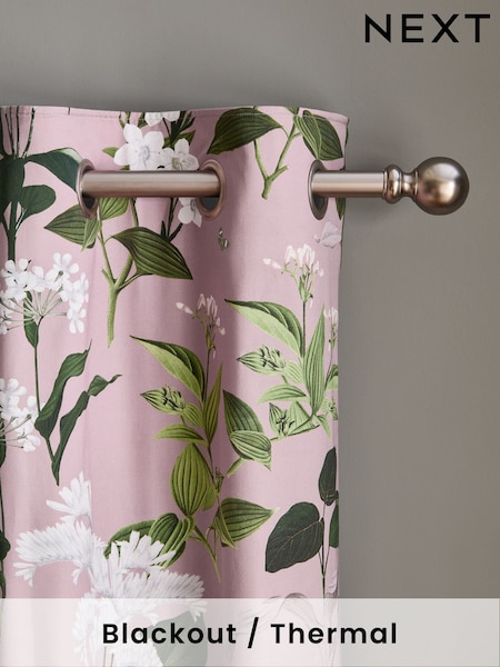 Mauve Purple Cotton Sateen Floral Print Blackout/Thermal 100% Cotton Eyelet Curtains (B77770) | £50 - £115