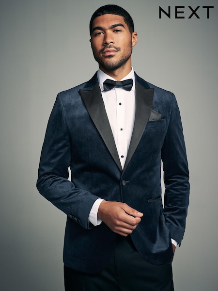 Navy Blue Patterned Velvet Blazer (B77819) | £89