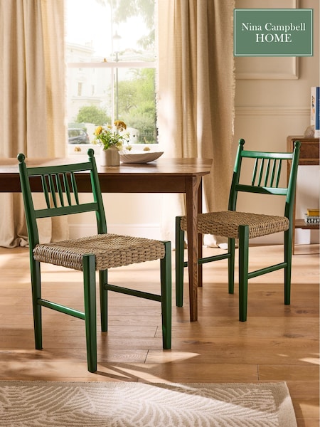 Nina Campbell Set of 2 Green Alder Dining Chairs (B77868) | £259