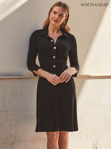Sosandar Black Ponte Popper Front Jersey Dress (B78032) | £79